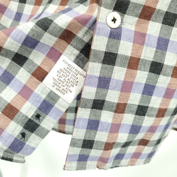 Peter Millar 100% Cotton Check Plaid Button Down Shirt L Gray/Red - Picture 13 of 16